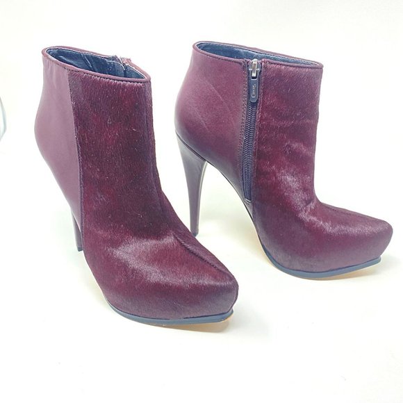 Burgundy, Circus by Sam Edelman Platform Booties with faux calf hair. Size 8. - Picture 5 of 5